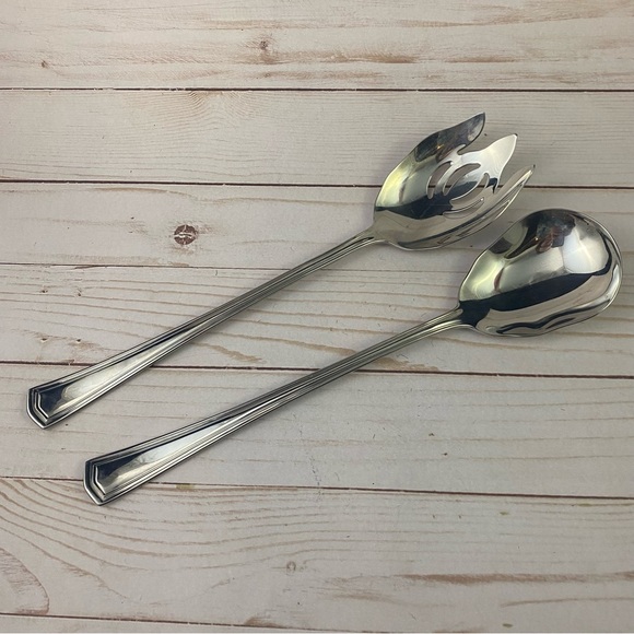 Reed Barton PALLADIAN 2 Pc Salad Serving Set Fork and Spoon Glossy Stainless - Picture 1 of 9
